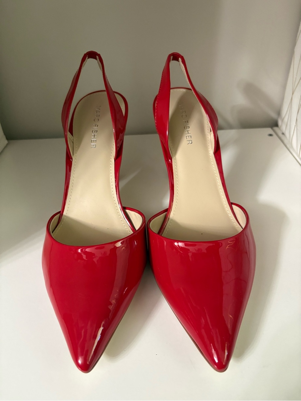 Marc Fisher Red Patent Pointed-Toe Slingback Pumps